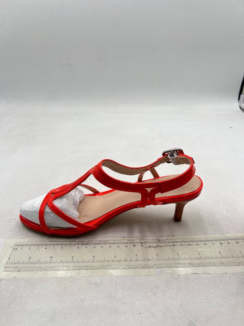 FSJ Red Casual T-Strap Sandal Open Toe Stacked Kitten Heel Strappy Shoe